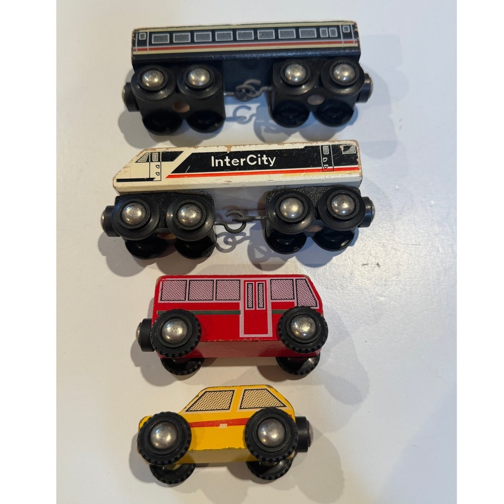 Vintage BRIO Wooden Train Vehicles Lot InterCity Train Bus Car Toy Sweden Style‎